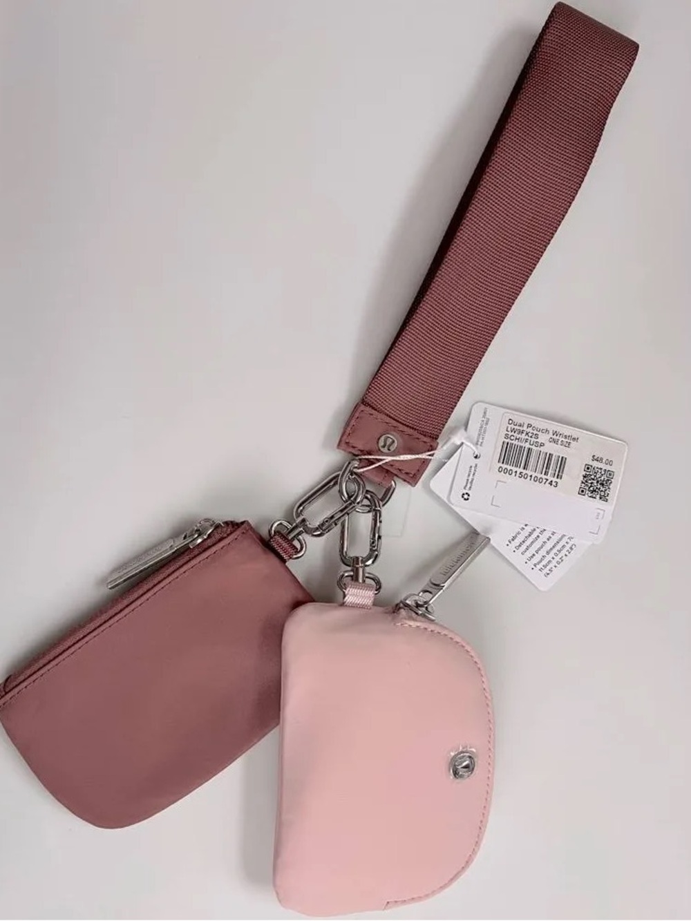 lululemon Dual Pouch Keychain in Spiced Chai Pink with Rose Gold Hardware